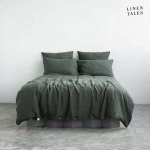 Tmavě zelené lněné povlečení na dvoulůžko 200x200 cm – Linen Tales obraz