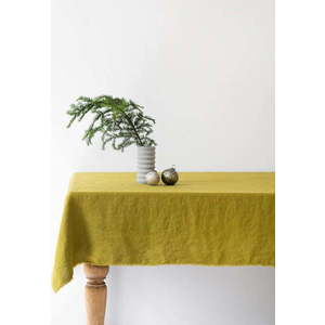 Zelený lněný ubrus Linen Tales Classic, 140 x 350 cm obraz