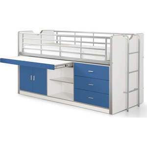 Bílo-modrá vyvýšená dětská postel s úložným prostorem s roštem 90x200 cm Bonny – Vipack obraz