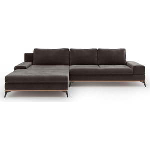 Tmavě hnědá rozkládací rohová pohovka se sametovým potahem Windsor & Co Sofas Astre, levý roh obraz