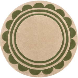 Ručně tkaný vlněný kulatý koberec v zeleno-přírodní barvě ø 120 cm Lois Scallop – Flair Rugs obraz