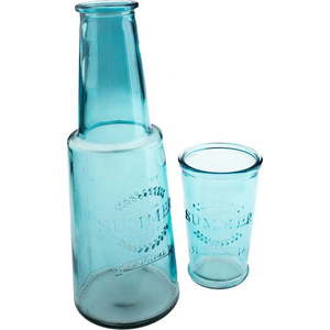 Modrá skleněná karafa se sklenicí, 800 ml obraz