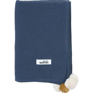 Tmavě modrá mušelínová dětská deka 100x140 cm Pompon – Malomi Kids obraz