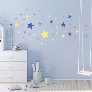 Sada 50 nástěnných samolepek Ambiance Stars Blue and Yellow obraz