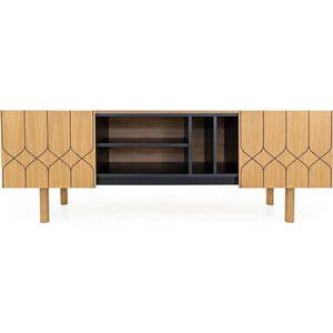 Černý/přírodní TV stolek v dekoru dubu 175x60 cm Porto – Woodman obraz