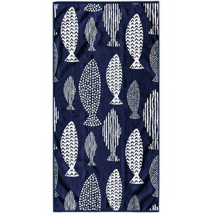 Tmavě modrá plážová osuška 90x180 cm Fish – DecoKing obraz