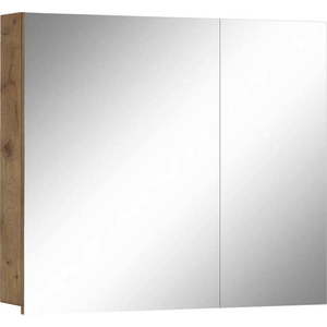 Závěsná koupelnová skříňka se zrcadlem v dekoru dubu v přírodní barvě 80x70 cm Wisla – Støraa obraz