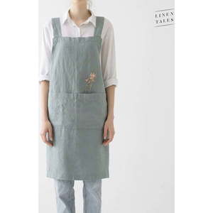 Zelená lněná zástěra Linen Tales Crossback, délka 80 cm obraz