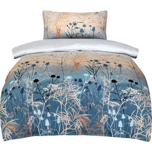 Modro-béžové povlečení na jednolůžko z bavlněného saténu 140x200 cm Herbal – My House obraz