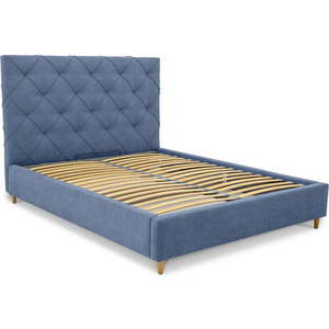 Modrá čalouněná dvoulůžková postel s úložným prostorem a roštem 140x190 cm Bee – Scandic obraz