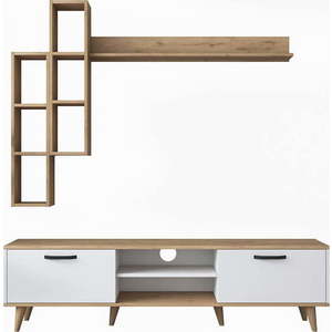 Bílo/přírodní TV sestava v dekoru ořechu 180x48 cm Veronica – Kalune Design obraz