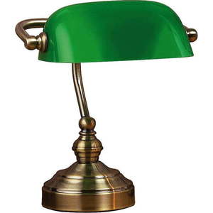 Stolní lampa v zelené a mosazné barvě Markslöjd Bankers, výška 25 cm obraz