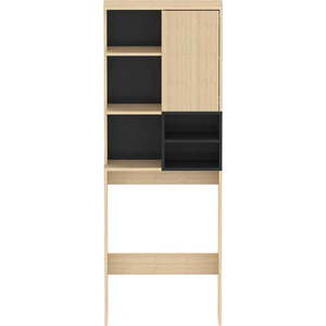 Černá vysoká koupelnová skříňka v dekoru dubu nad pračku/toaletu 64x179 cm Kube - TemaHome obraz