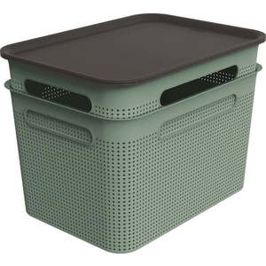 Zelené plastové úložné boxy s víkem v sadě 2 ks 26, 5x36, 5x26 cm Brisen – Rotho obraz