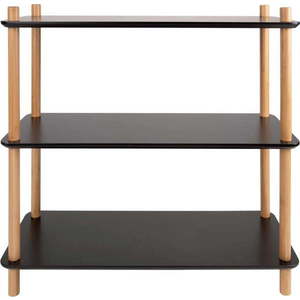 Černý regál s bambusovými nohami Leitmotiv Cabinet Simplicity, 80 x 82.5 cm obraz