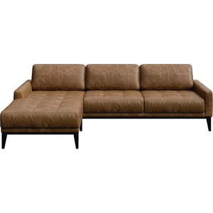 Koňakově hnědá kožená rohová pohovka MESONICA Musso Tufted, levý roh obraz