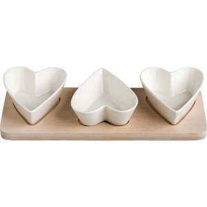 Sada 3 servírovacích misek z porcelánu na bambusovém podnosu Brandani Hearts obraz