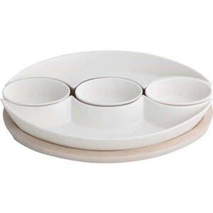 Sada 5 bílých servírovacích misek z porcelánu na bambusovém podnosu Brandani Plait obraz