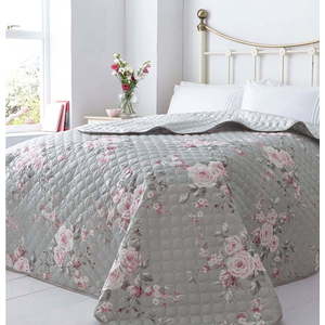 Šedý přehoz přes postel Catherine Lansfield Canterbury Rose, 240 x 260 cm obraz
