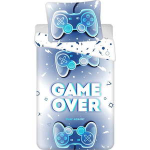Bílo-modré bavlněné dětské povlečení na jednolůžko 140x200 cm Game over – Jerry Fabrics obraz