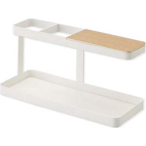Bílý multifunkční stojánek s detailem z bukového dřeva YAMAZAKI Tower Desk Bar obraz