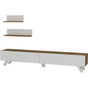 Bílá/přírodní TV sestava v dekoru ořechu 60x14, 5 cm Amerika – Kalune Design obraz
