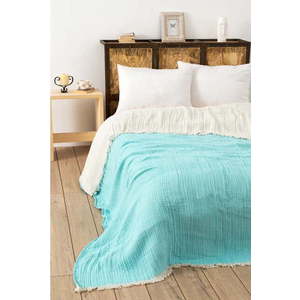 Tyrkysový mušelínový přehoz 170x250 cm Muslin – Mijolnir obraz