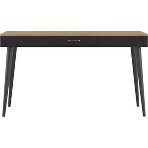 Černý pracovní stůl s deskou v dekoru dubu 134x59 cm - TemaHome obraz