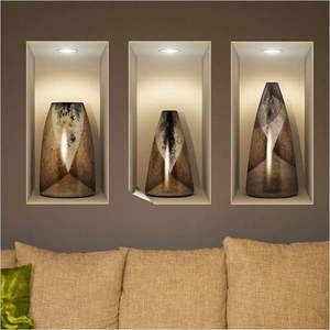 Sada 3 samolepek s 3D efektem Ambiance Wooden Vases obraz