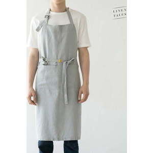 Světle šedá lněná zástěra Linen Tales Chef, délka 100 cm obraz