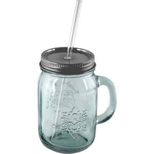 Sklenice z recyklovaného skla s víčkem a brčkem Ego Dekor Authentic, 550 ml obraz