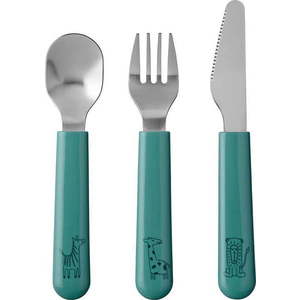 Nerezový dětský příbor v tyrkysové a stříbrné barvě 3 ks Deep turquoise – Mepal obraz