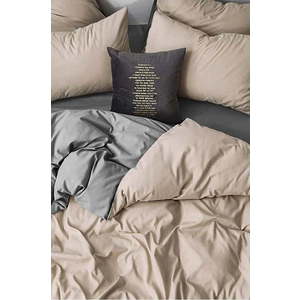 Šedo-béžové 4dílné prodloužené povlečení na dvoulůžko z bavlny Renforcé s prostěradlem 200x220 cm – Mila Home obraz