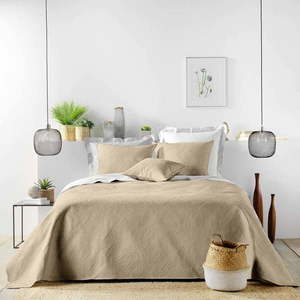 Béžový prošívaný set přehozu a povlaku na polštář z mikrovlákna 240x220 cm Romane – douceur d'intérieur obraz