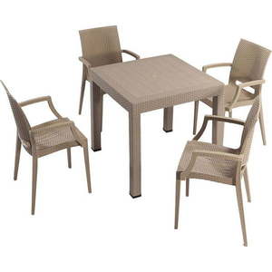 Béžový zahradní jídelní set z umělého ratanu pro 4 Rattan – Floriane Garden obraz