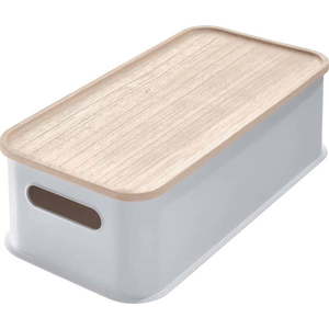 Šedý úložný box s víkem ze dřeva paulownia iDesign Eco Handled, 21, 3 x 43 cm obraz