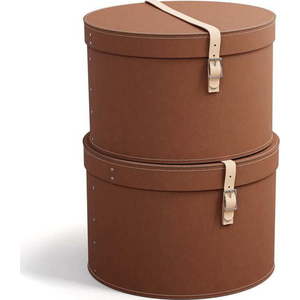 Hnědé kartonové úložné boxy v sadě 2 ks s víkem/dekorativní ø 37, 5x25 cm Rut Restore Paper Laminate – Bigso obraz
