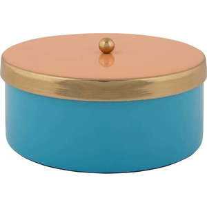 Modrý dekorativní kovový úložný box ø 16x6 cm Double Funky – PT LIVING obraz