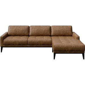 Koňakově hnědá kožená rohová pohovka MESONICA Musso Tufted, pravý roh obraz