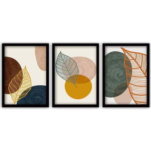 Sada 3 obrazů v černém rámu Vavien Artwork Leaves III., 35 x 45 cm obraz
