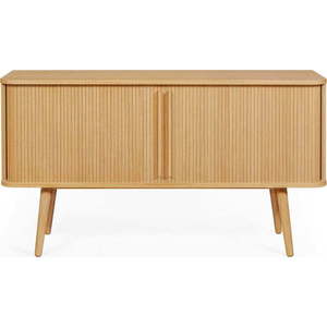 Nízká komoda v dekoru dubu s posuvnými dveřmi v přírodní barvě 138x75 cm Rove – Woodman obraz