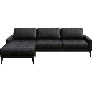 Černá kožená rohová pohovka MESONICA Musso Tufted, levý roh obraz