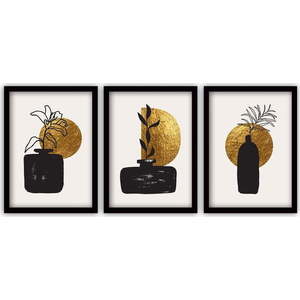 Sada 3 obrazů v černém rámu Vavien Artwork Gilded, 35 x 45 cm obraz