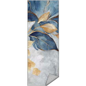 Pratelný běhoun v modré a zlaté barvě 80x200 cm Golden Leaves – Mila Home obraz