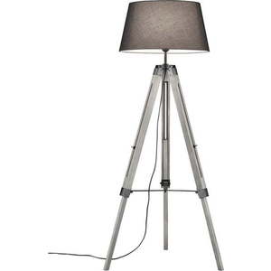 Šedá stojací lampa z přírodního dřeva a tkaniny Trio Tripod, výška 143 cm obraz