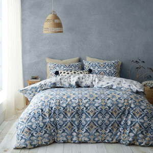 Modro-krémové povlečení na jednolůžko 135x200 cm Inara Ikat – Pineapple Elephant obraz