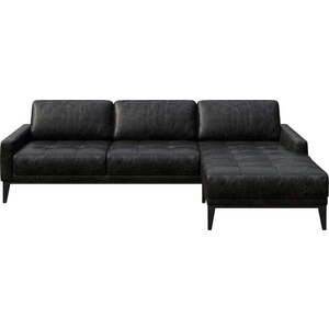 Černá kožená rohová pohovka MESONICA Musso Tufted, pravý roh obraz