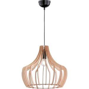 Světle hnědé závěsné svítidlo ze dřeva a kovu Trio Wood, výška 150 cm obraz