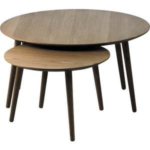 Hnědé kulaté konferenční stolky v dekoru dubu v sadě 2 ks ø 88 cm Adda – Unique Furniture obraz