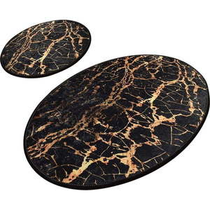 Sada 2 černých oválných koupelnových předložek Foutastic Gold Marble obraz